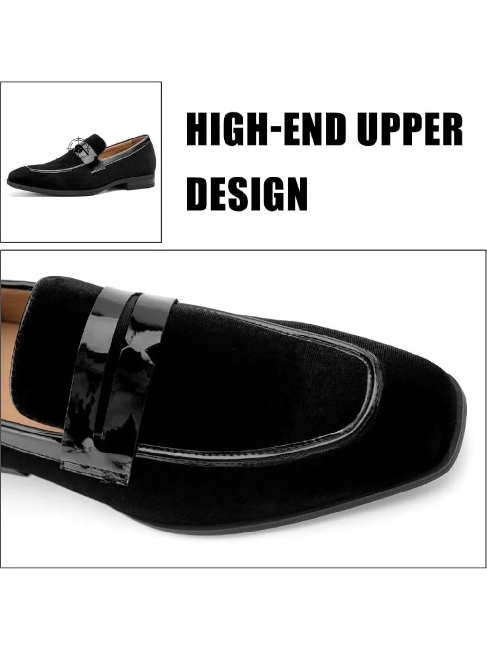 Men's Black24 Rubber Velvet Loafers Low Heels Round Toe Tuxedo Wedding Shoes